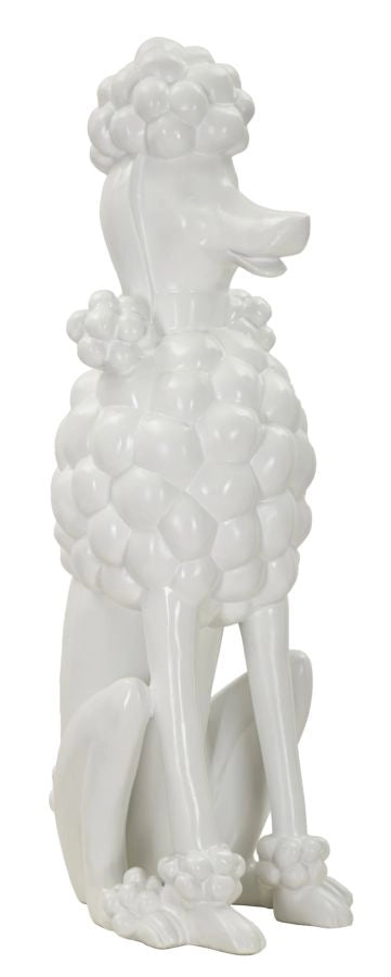 Statua Cane Barboncino Seduto - Design Moderno in Polyresin Bianco - Cm 20x26x61 - Complemento d'Arredo Raffinato