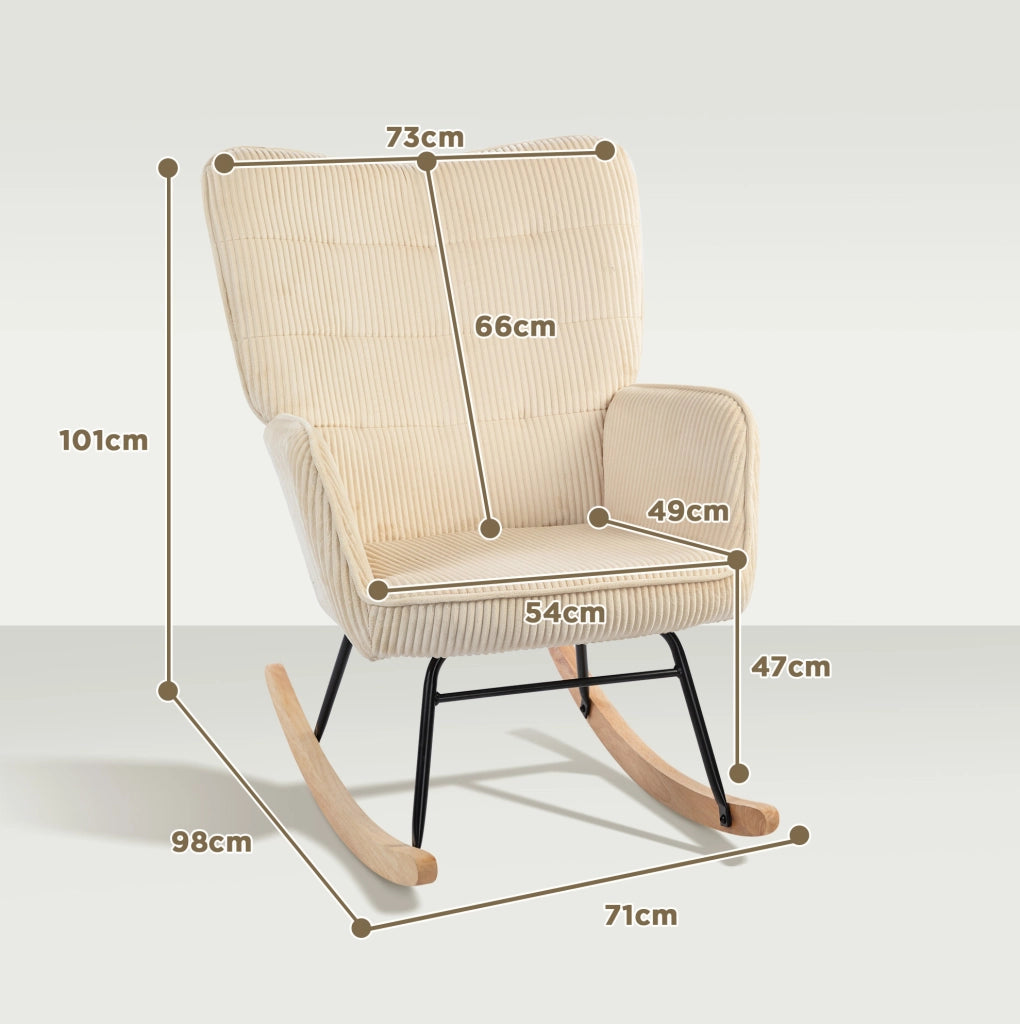 Poltrona a dondolo 98x71x101 cm beige in tessuto， con braccioli