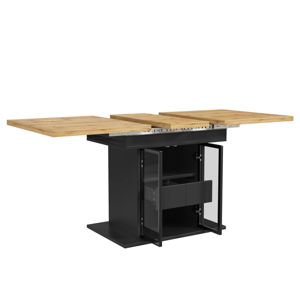 Tavolo da pranzo allungabile 110/140x80x77.9 cm con LED RGB e contenitore; MDF e metallo; nero