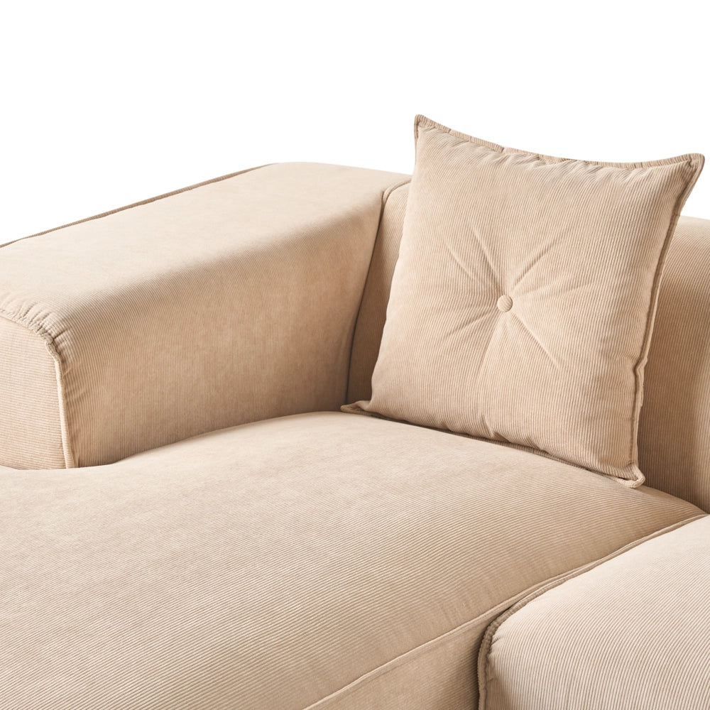 Divano Angolare Beige Velluto A Coste 3 Posti Cuscini Extra Dispersi versione sinistra stile Moderno