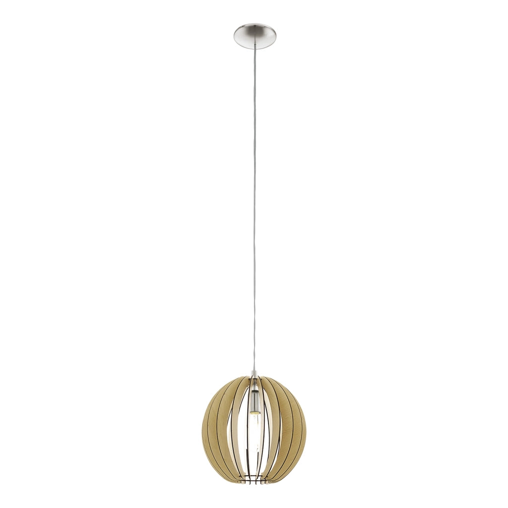 Sospensione Contemporanea Cossano Acciaio Nichel Legno 1 Luce E27