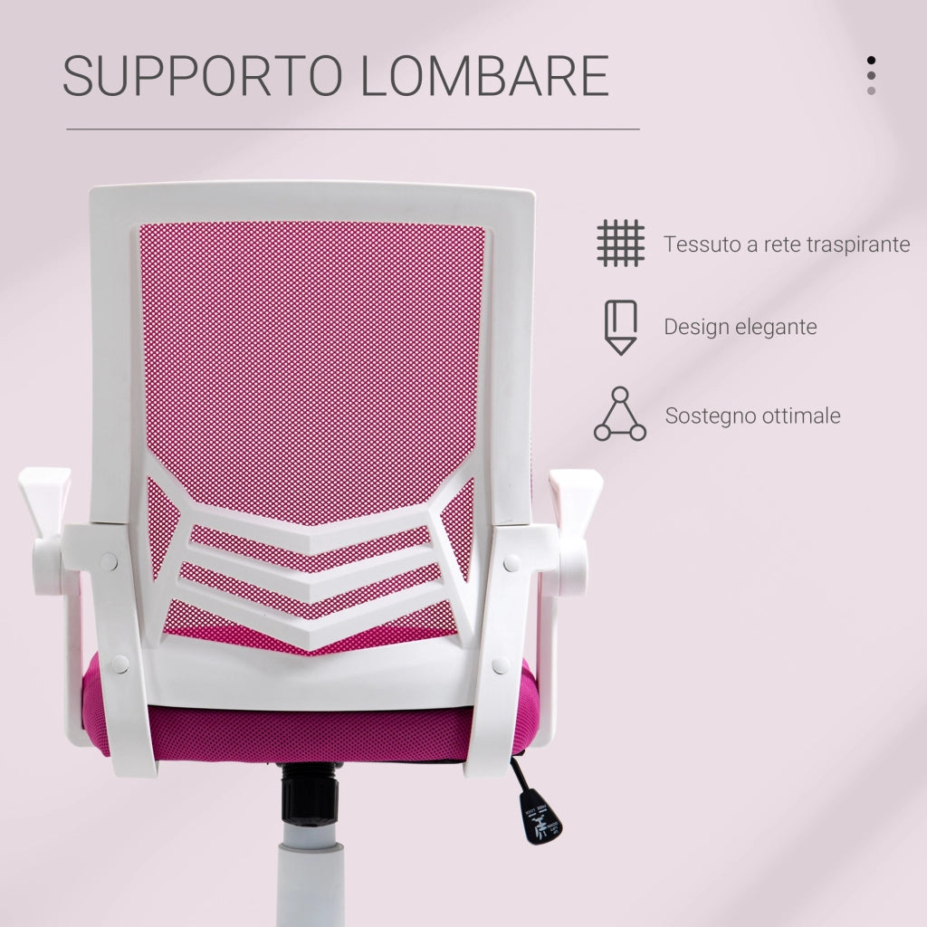 EasyComfort Sedia da Ufficio Ergonomica con Supporto Lombare, Braccioli Pieghevoli, Sedia da Scrivania Girevole in Rete Traspirante con Schienale Reclinabile e Altezza Regolabile, Capacità 120kg, Rosa