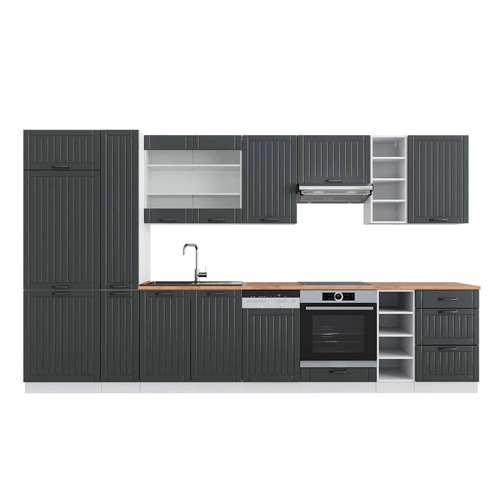 Cucina componibile Fame-Line Antracite rustico/Bianco 355 cm, PL Rovere Vicco
