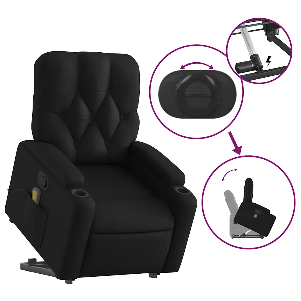 Poltrona | Sedia Relax Alzapersona Reclinabile Massaggio Nero Similpelle