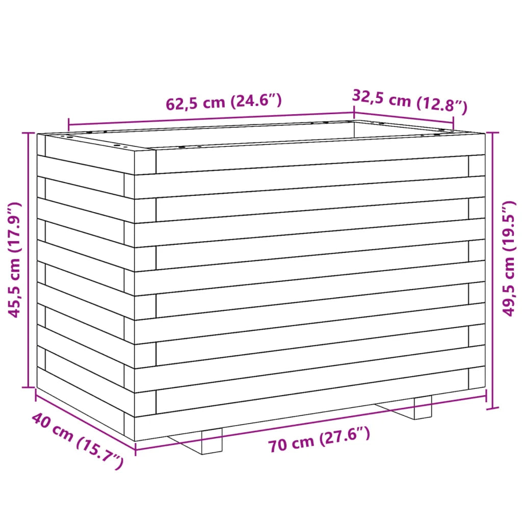 Fioriera rialzata per piante fiori patio giardino 70 x 40 x 49,5 cm legno di pino massiccio marrone 02_0037787