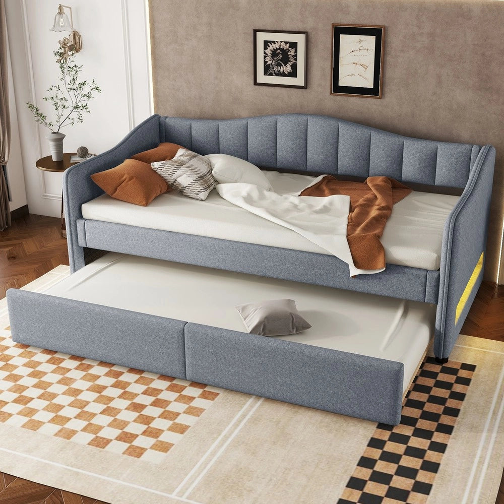 Letto Singolo Contenitore con Luce LED ¨C MINIMAL ¨C Tessuto Grigio 90x200