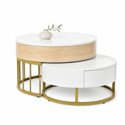 TAVOLINO DA CAFFÈ Set da 2 pezzi rotondo sollevabile 70x70/60x60 cm MDF Bianco/Oro