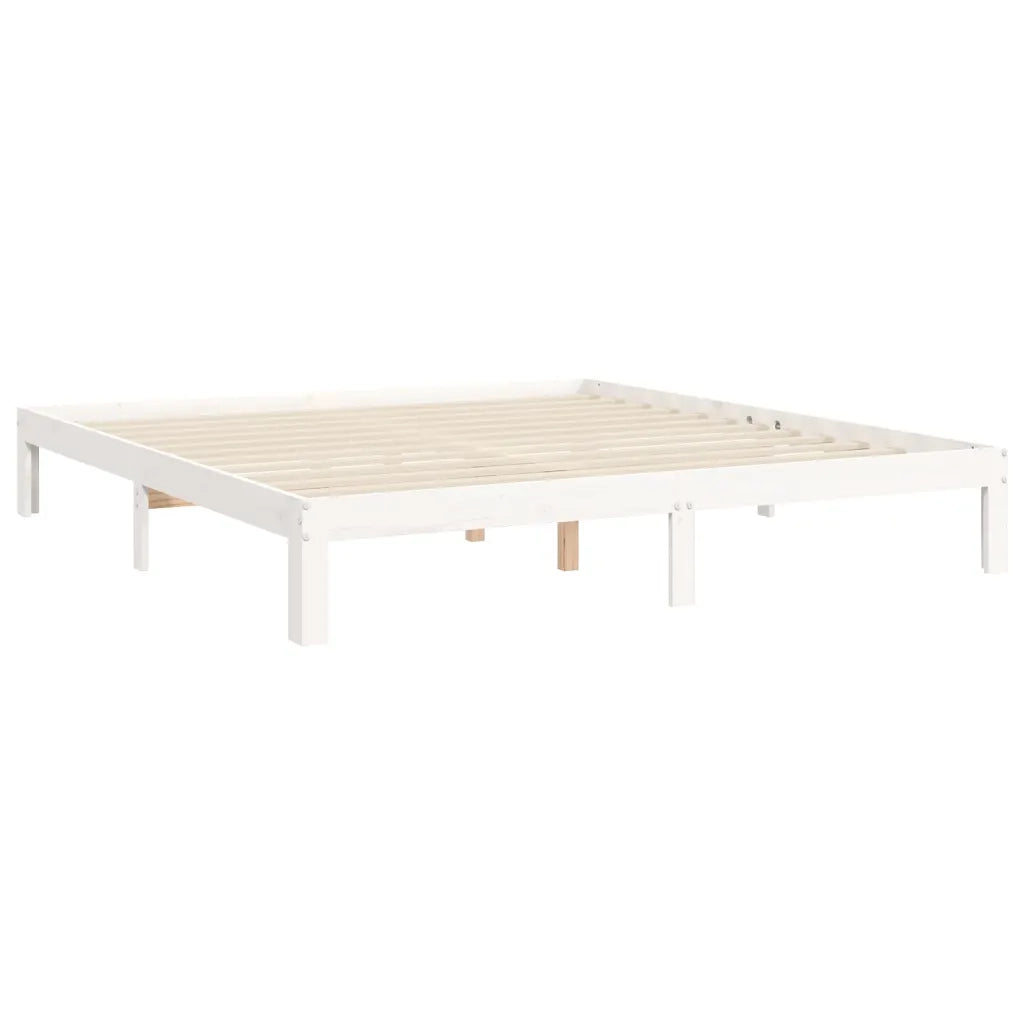 Letto matrimoniale | Letto per adulti | Giroletto Testiera Bianco Super King Size in Legno Massello