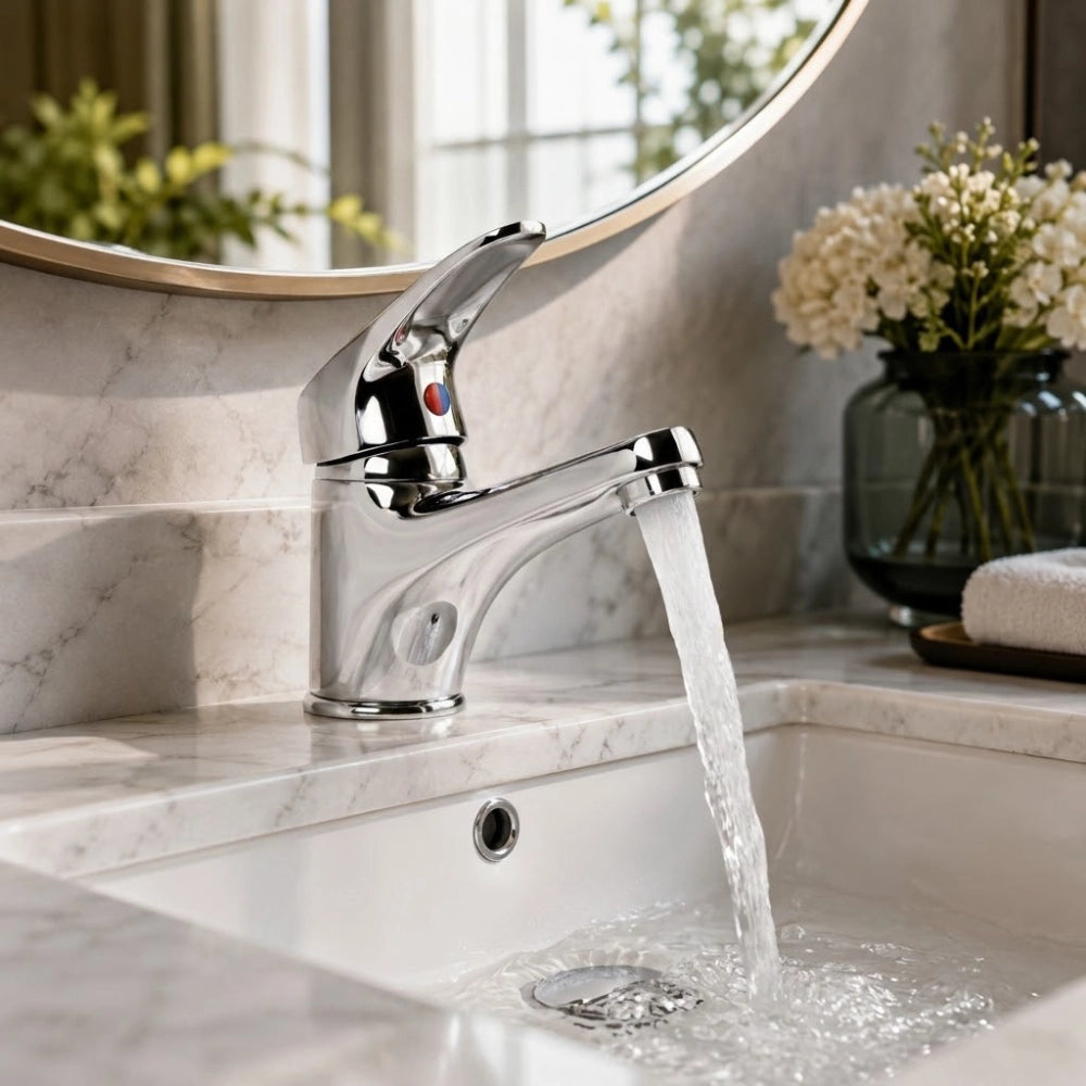 Fortunato rubinetto miscelatore lavabo ottone cromato con piletta e cartuccia 40mm