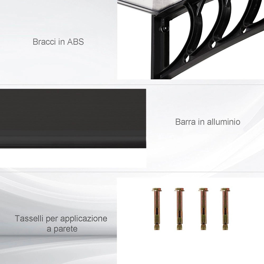 Pensilina Trasparente Copertura Tettoia Modulare Riparo Pioggia Porta Finestra Esterno - 100x80 Cm