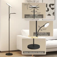 Lampada da Terra con 2 Punti Luce Regolabile a 4 Livelli, Temperatura 2700K-6500K e Telecomando, Nero