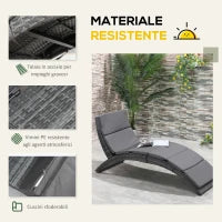 Sdraio da Giardino Pieghevole in Rattan PE Ergonomica con Cuscino, Grigio