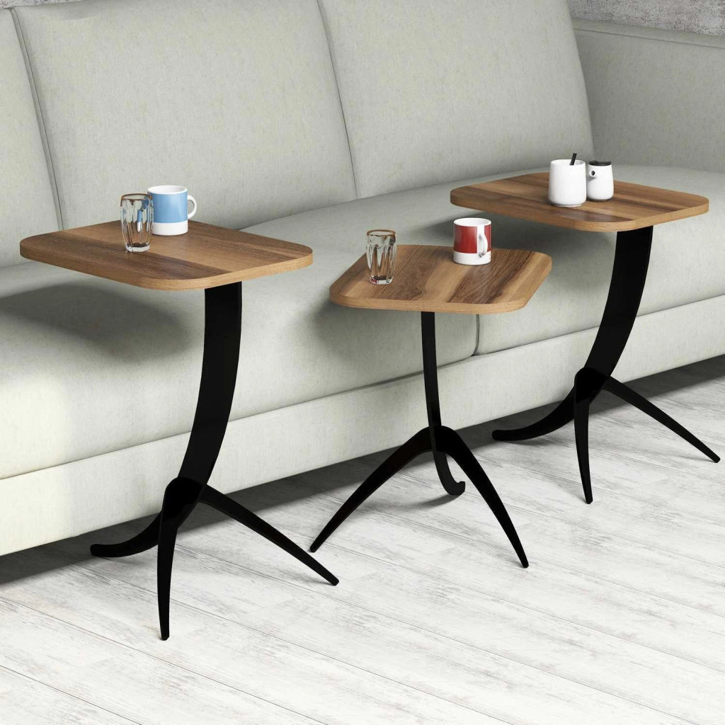 Cetara, Tavolino da Salotto set 3 Pezzi, 35x60x45h cm Marrone Noce