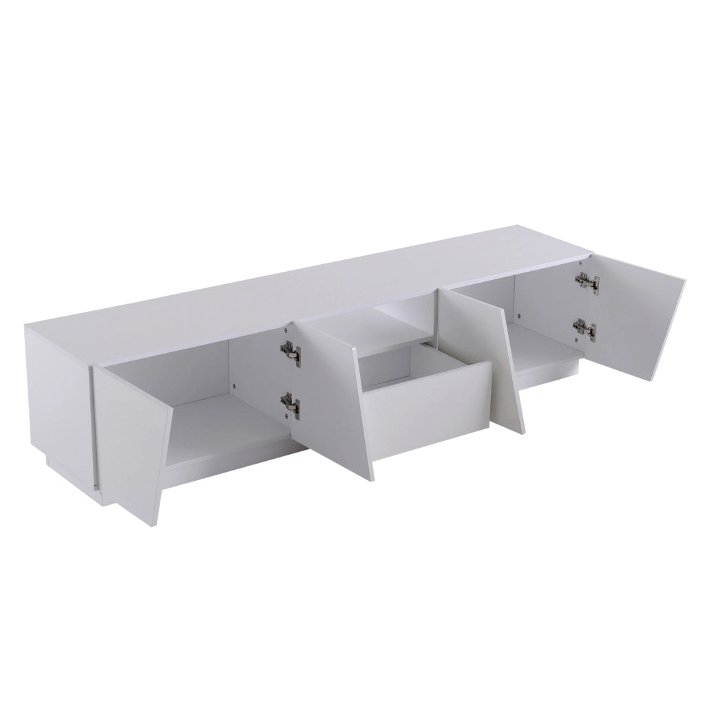 Mobile TV moderno in MDF bianco con design a patchwork diagonale, 170x42x37 cm