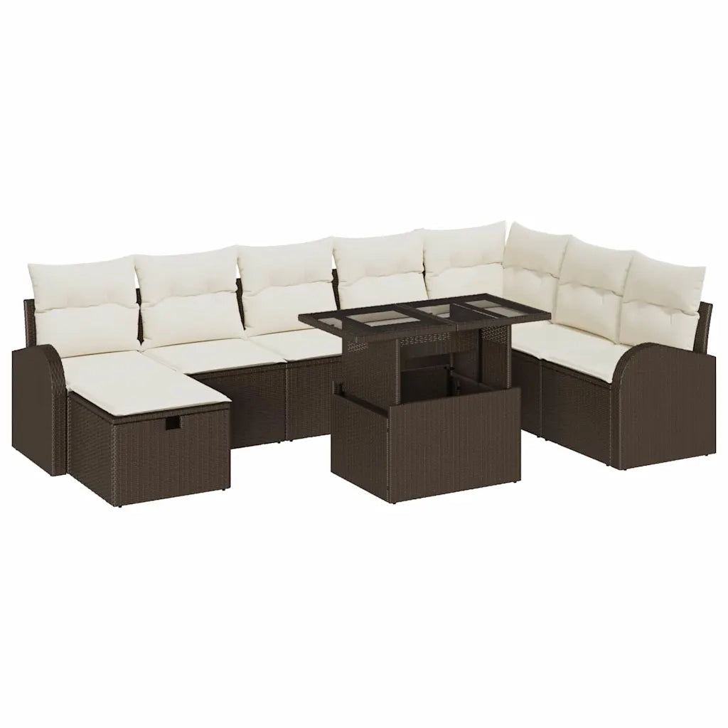 Set Divano da Giardino con cuscino 9 pcs Marrone Poly Rattan