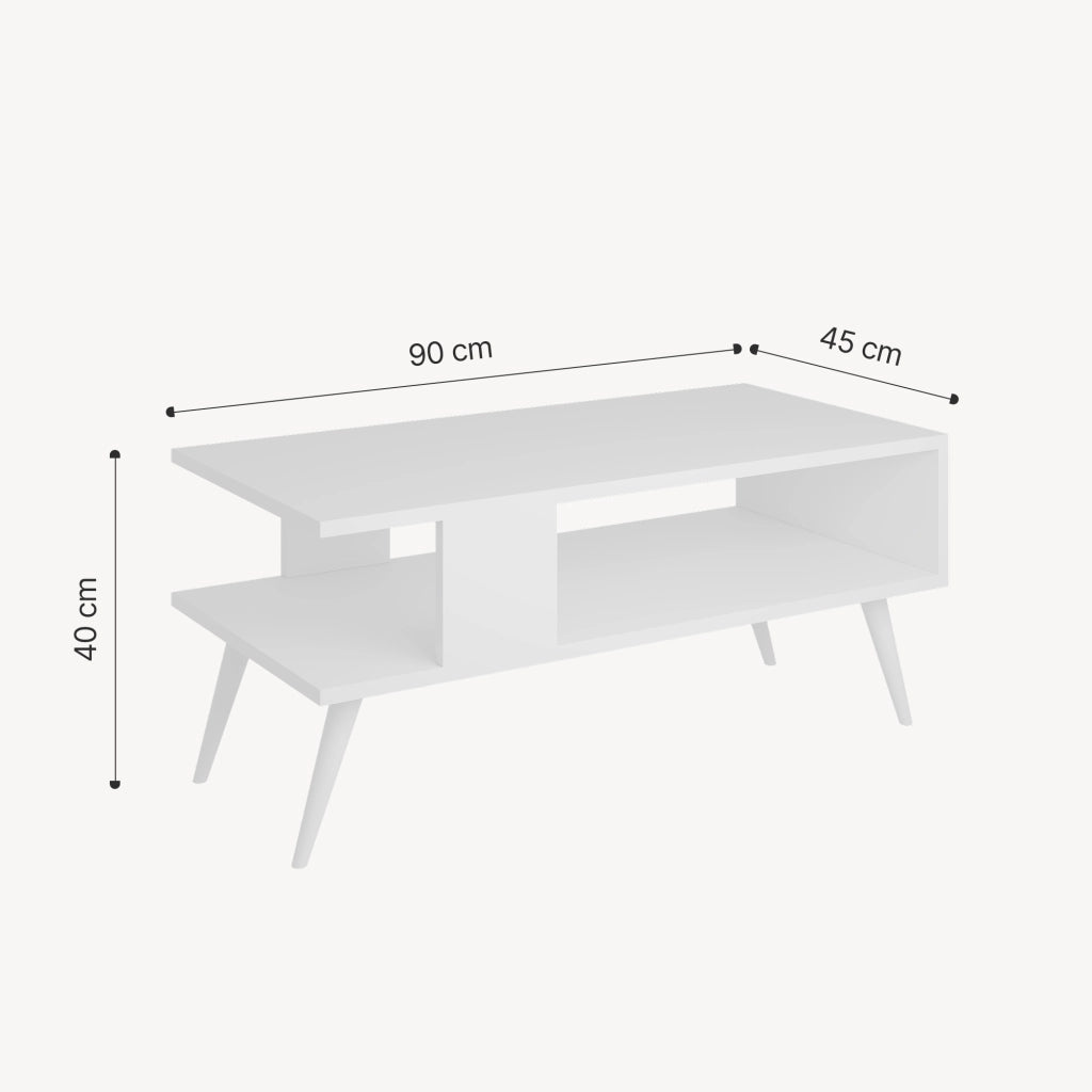 Tavolino Basso da Divano 'Lycksele' con Scomparto Semiaperto e 4 Piedini - Bianco [en.casa]