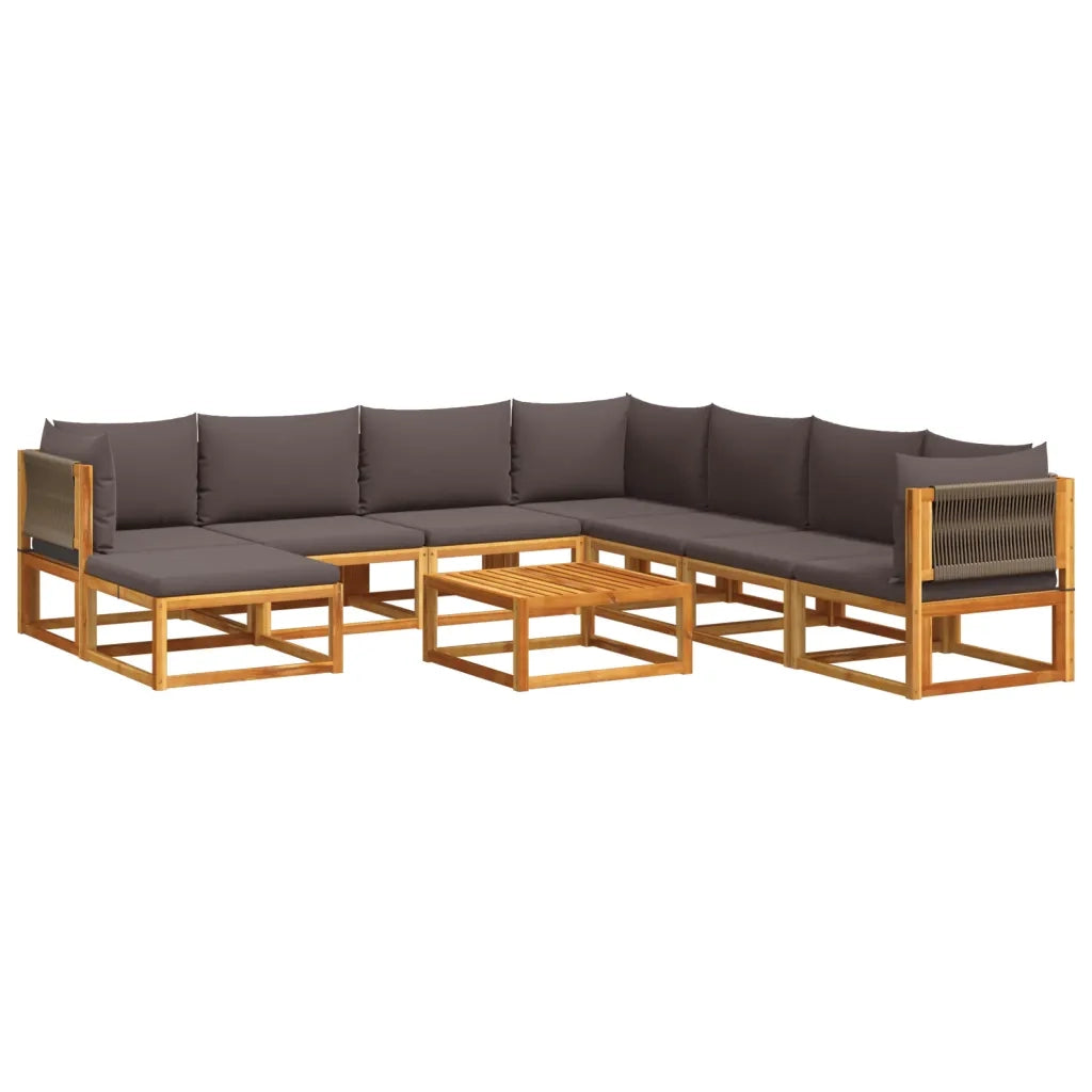 vidaXL Set di divani da giardino 9 pezzi con cuscini in legno di acacia e corda