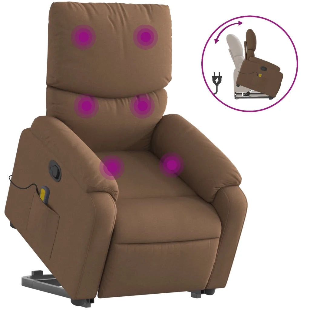 Poltrona Alzapersona Massaggiante | Sedia Relax Reclinabile Marrone Tessuto