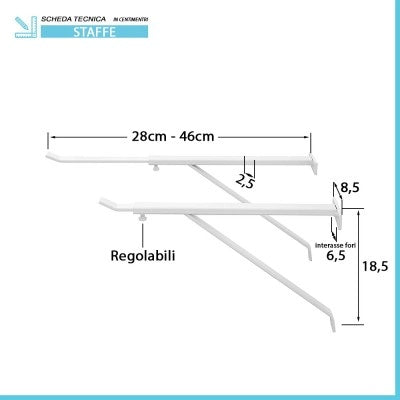 Coppia staffe per pilozzo sospeso regolabili 28-46 cm in acciaio