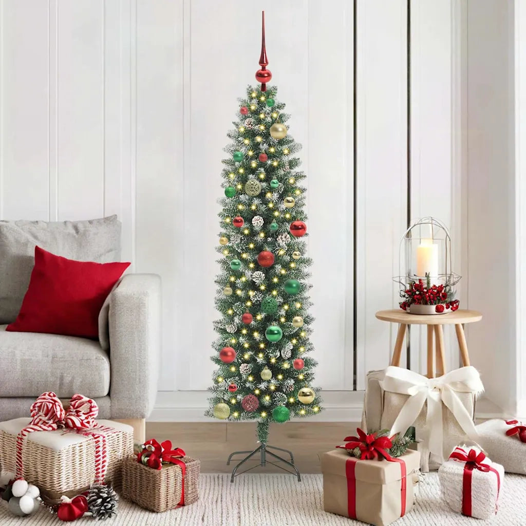 Albero di Natale | Decorazioni natalizie Artificiale Sottile Verde e Bianco 150 cm