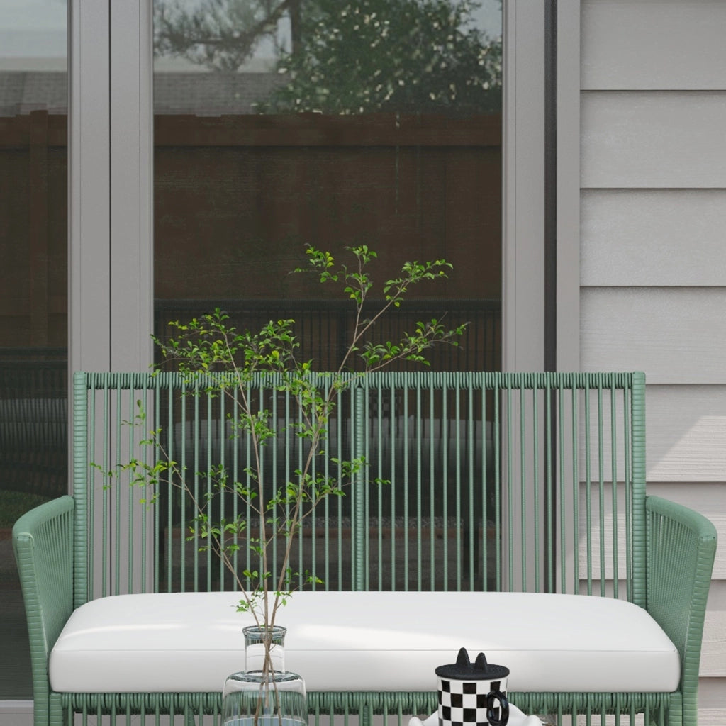 Set divano 4 pezzi giardino ¨C zephmum ¨C grigio polyrattan 2 posti 2 poltrone tavolino vetro
