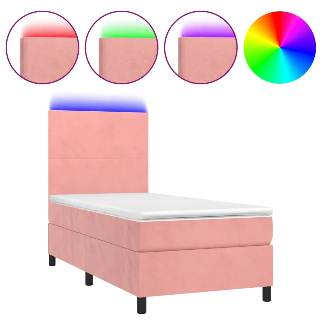 Letto a Molle con Materasso e LED Rosa 100x200 cm in Velluto 3135992