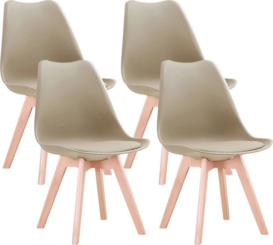Set di 4 sedie da pranzo - Sedie - Sedie da ufficio - Sedie imbottite - Gambe in legno di faggio - Piedi in legno di faggio - Beige
