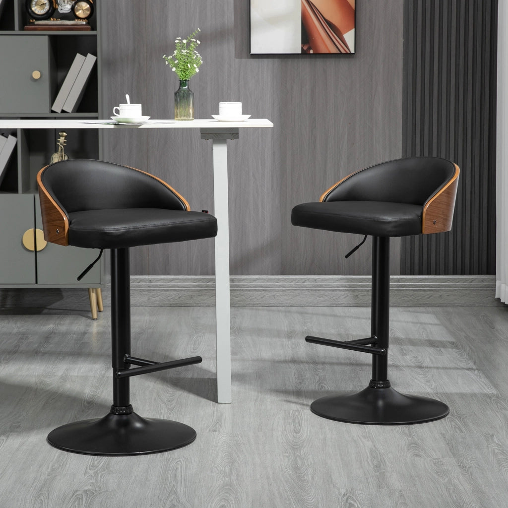 Set di 2 sgabelli da bar ¨C zephmum ¨C nero e marrone, in metallo e legno massello, regolabili in altezza, 360¡ã girevoli