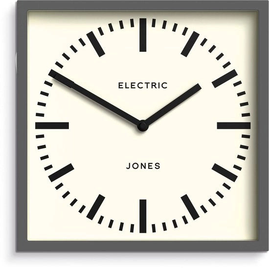 Orologio da Parete in Stile Ferroviario | Orologio Quadrato per la Sala | 25 cm | Grigio Scuro | Design Moderno per la Cucina, Salotto o Ufficio