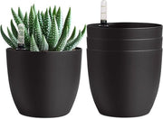 Set di vasi per piante con indicator di umidità 15 cm nero da 4 pezzi - serbatoio d'acqua vaso per piante per interni ed esterni