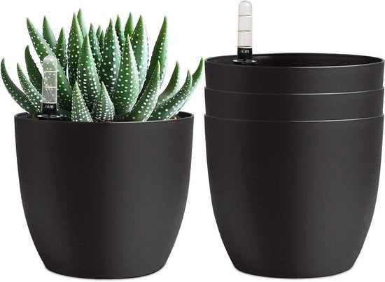 Set di vasi per piante con indicator di umidità 15 cm nero da 4 pezzi - serbatoio d'acqua vaso per piante per interni ed esterni