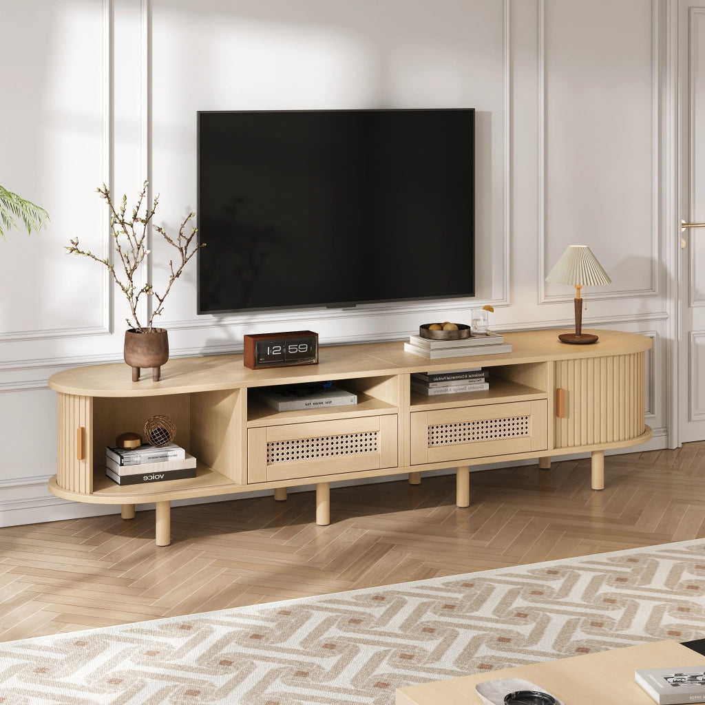 Mobile TV Lowboard ¨C MINIMAL ¨C Legno, 2 Ante Scorrevoli, 2 Cassetti in Rattan, 170x40x40 cm
