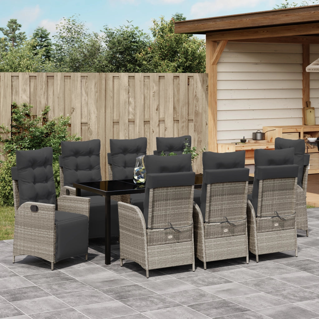 Set da pranzo da giardino 9 pezzi in rattan PE grigio chiaro