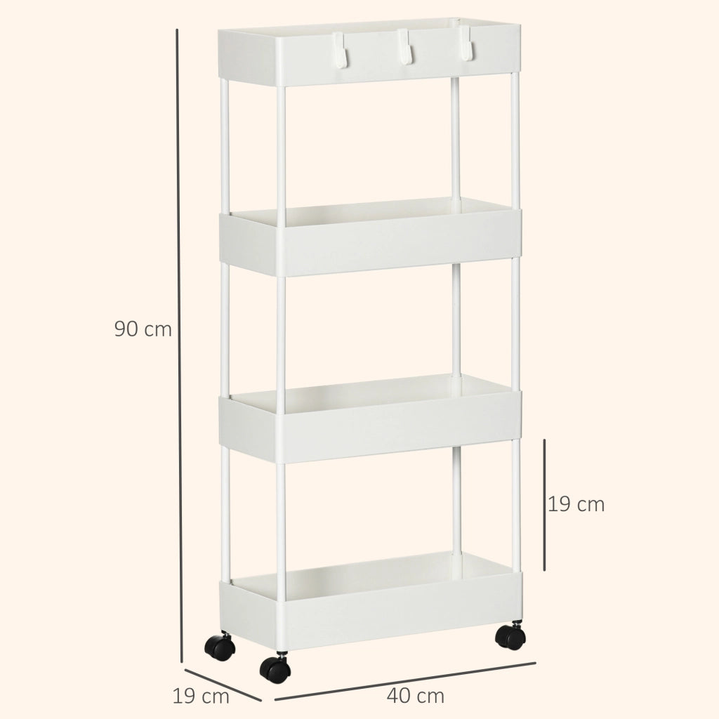 Carrello Organizzatore con 4 Cestelli ¨C Zephmum ¨C Bianco 40x19x90 cm