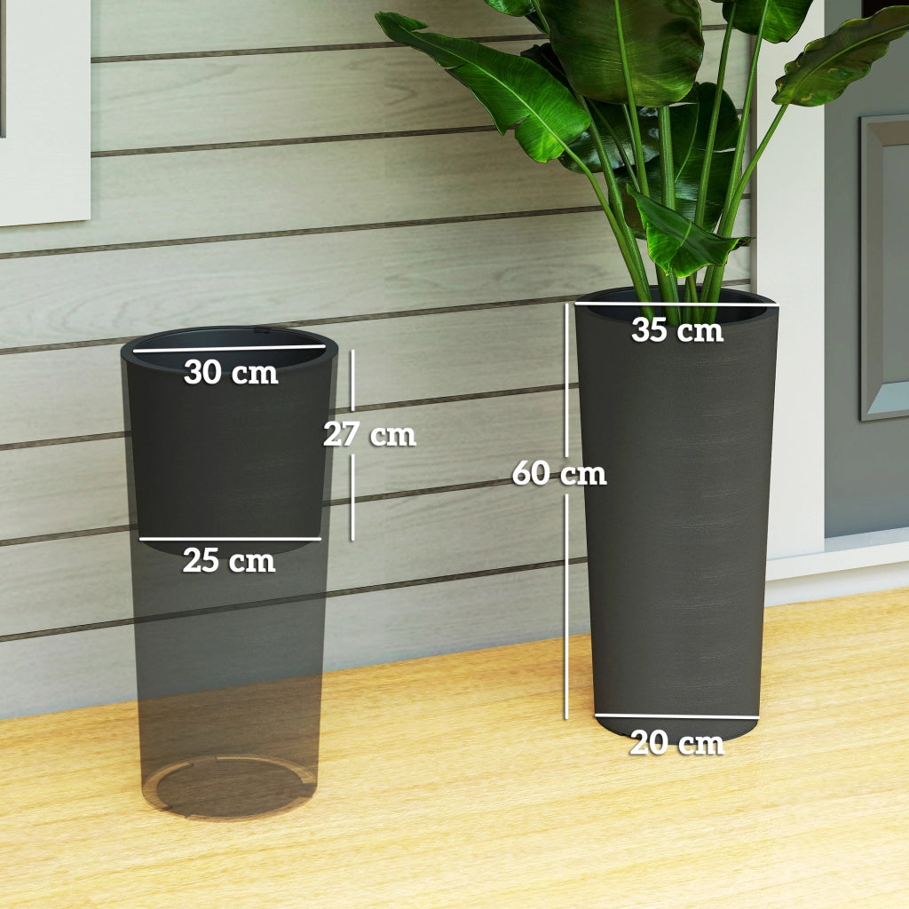 Set 2 Vasi da Giardino Impilabili Rotondi ¨C Xylo ¨C Grigio Scuro 35x35 cm