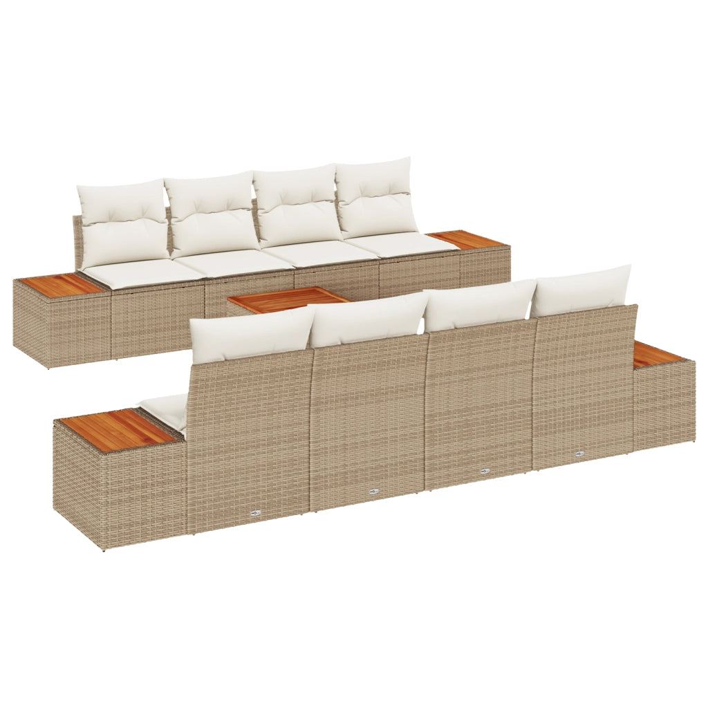 Set di divano da giardino con cuscini beige polyrattan acacia da 9 pezzi