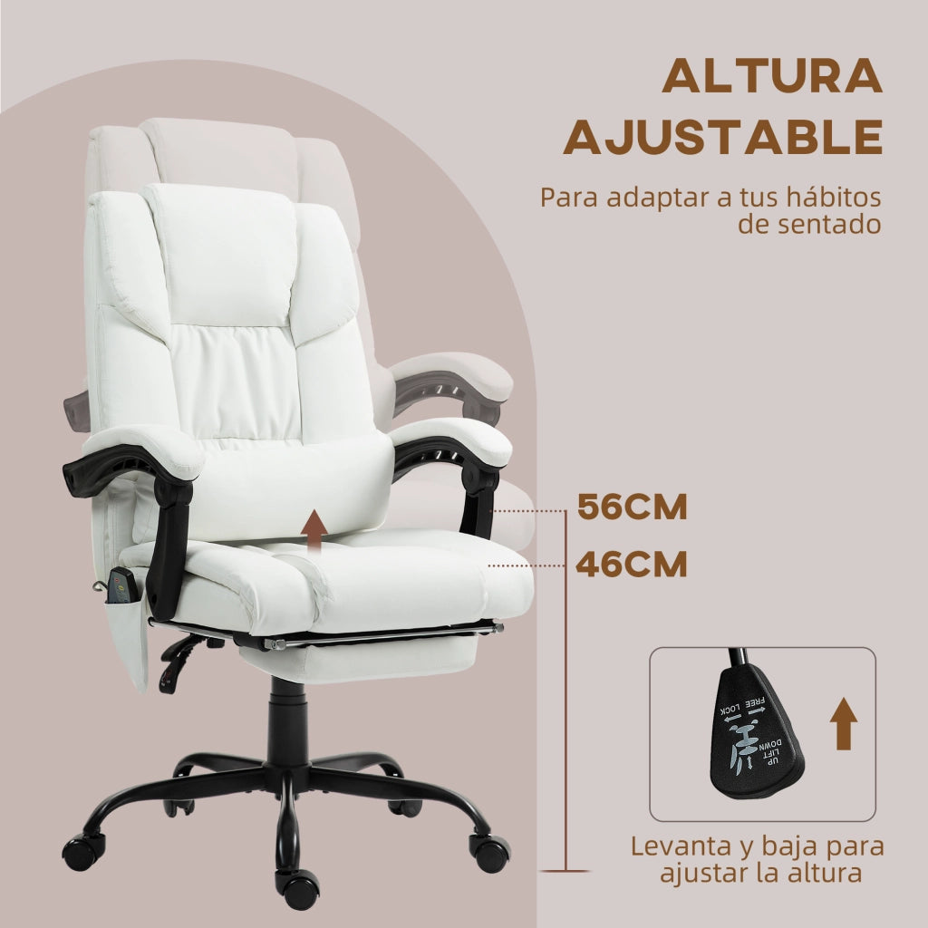 Sedia da ufficio massaggiante reclinabile con poggiapiedi ¨C zephmum ¨C bianco
