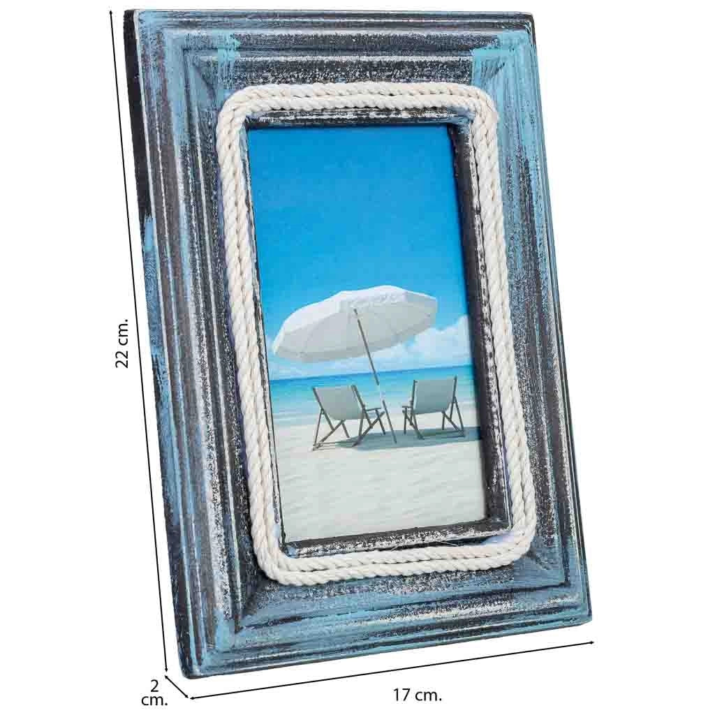 Cornice portafoto in legno blu 13x16, 17x2x22h cm