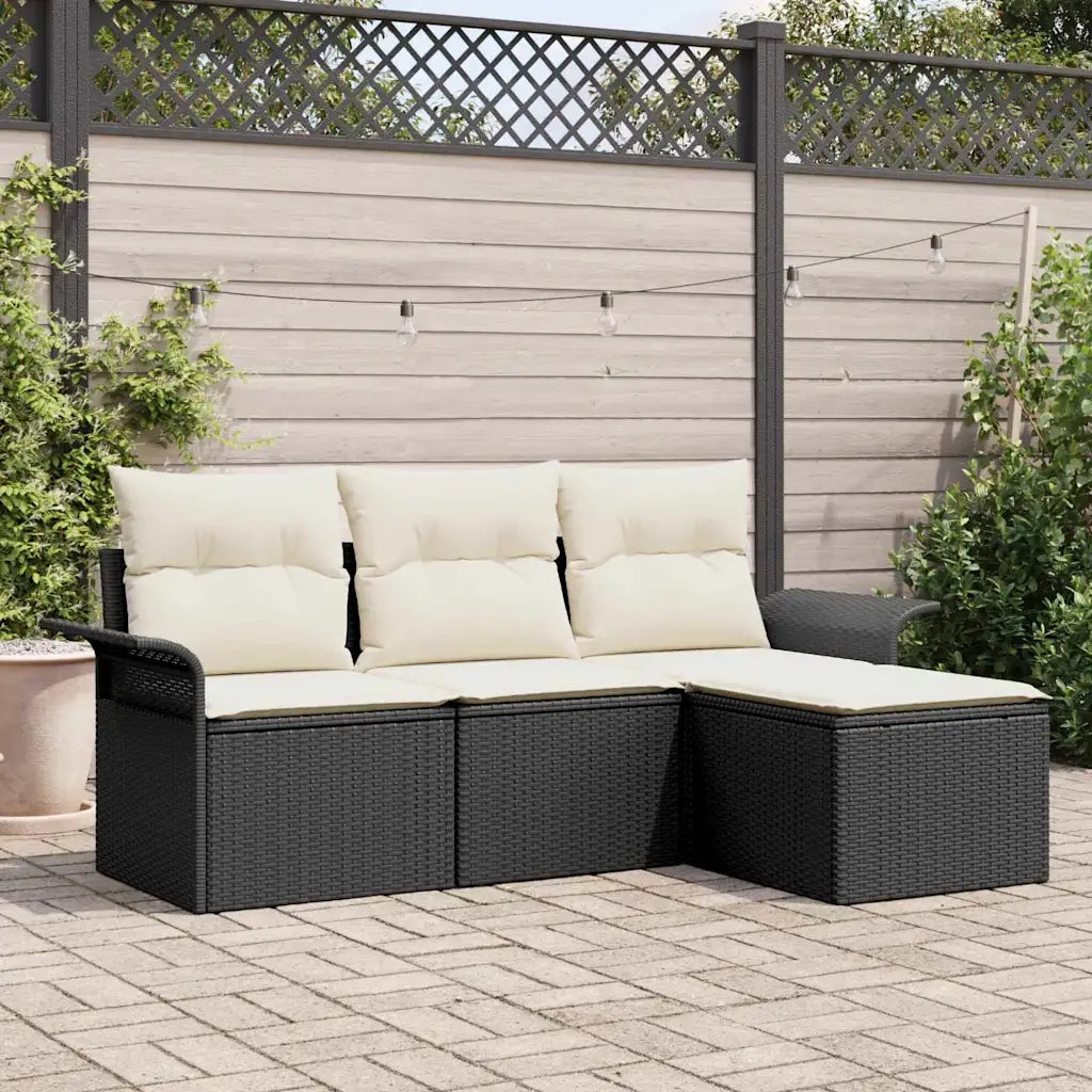 Set di divani con cuscino 4 pcs Nero e Crema polyrattan 3345307