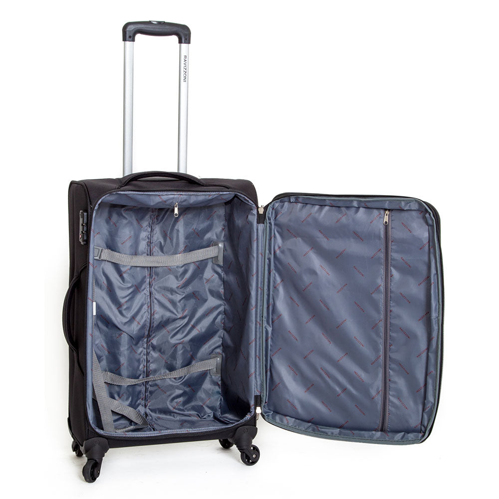 Set 3 Valigie Trolley Morbide in Poliestere 4 Ruote TSA Ravizzoni Ambra Nero