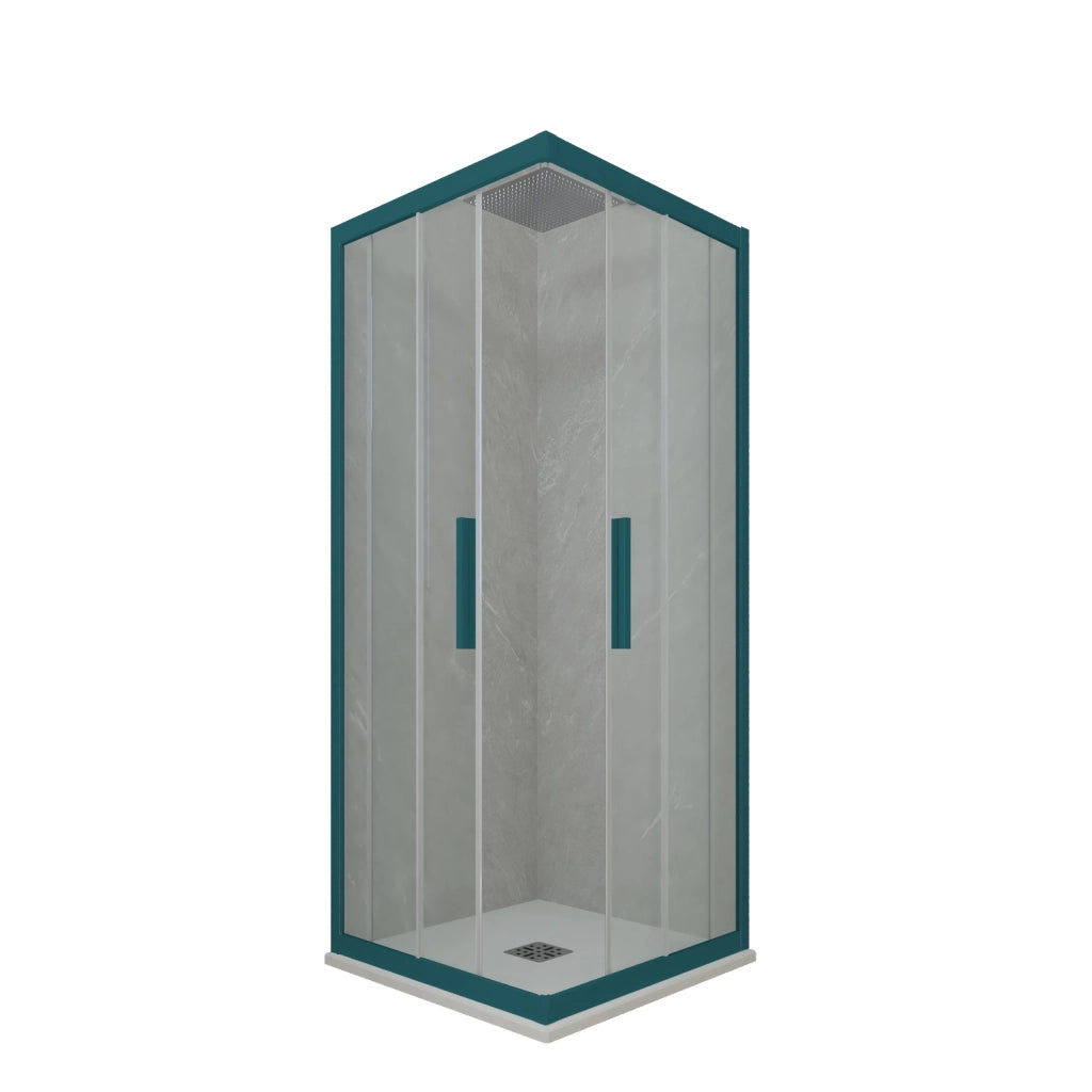 Box doccia angolare scorrevole 75x120 CM H 200 Vetro Trasparente Profilo Verde Night Watch mod. Kolors