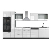 Vicco Cucina Bianco lucido/antracite 350 cm con armadio alto, PL Marmo