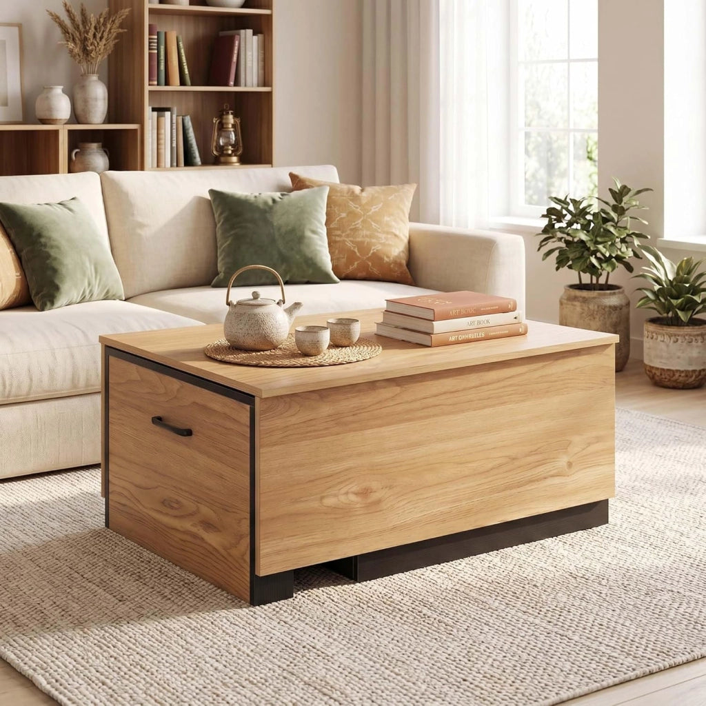 Tavolino da Caffè Estensibile, Tavolino da Salotto con Cassetto Nascosto e Scomparto Aperto, Tavolo Rettangolare con Piano Allungabile in Legno per Soggiorno e Camera, 118 X 60 X 37 CM