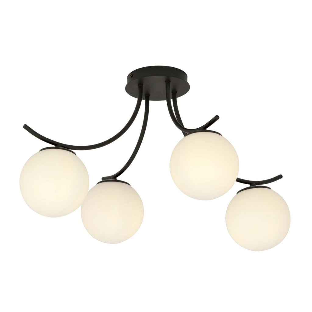 Lampada a sospensione Boston in acciaio nero e vetro opale