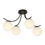 Lampada a sospensione Boston in acciaio nero e vetro opale