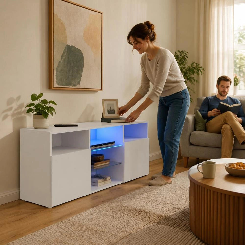 TV Cabinet With LED Lights White 120x30x50 Cm