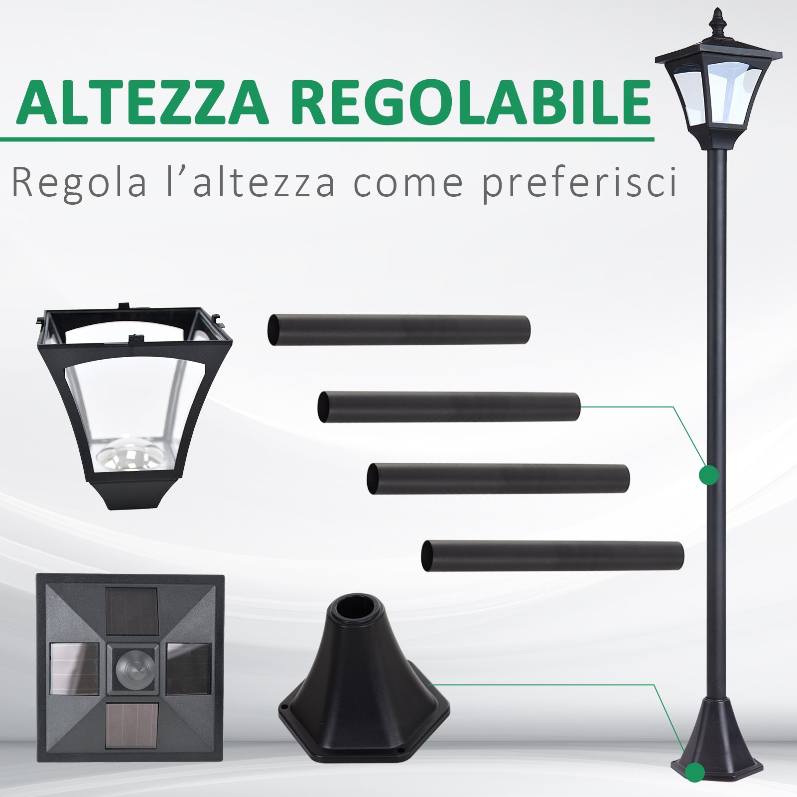 Lampione da Giardino Led a Energia Solare Nero 120 cm