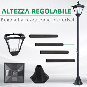 Lampione da Giardino Led a Energia Solare Nero 120 cm