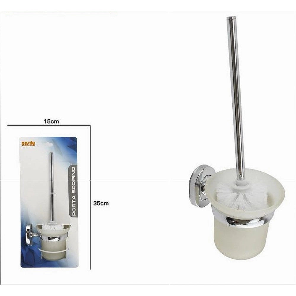 Trade Shop - Porta Scopino Wc Scopino Completo Vetro Satinato Fissaggio A Parete Bagno 69194 -