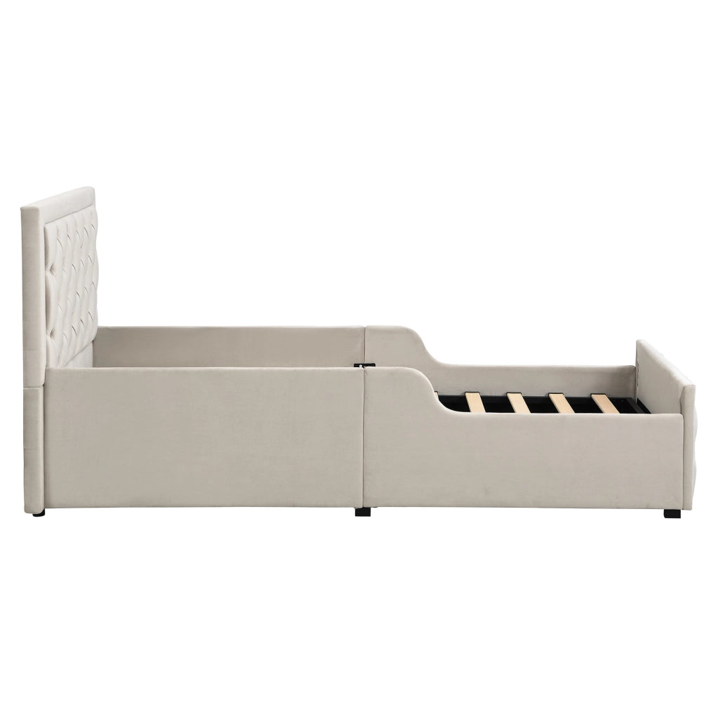Letto singolo per bambini 90x200 cm con contenitore; velluto beige